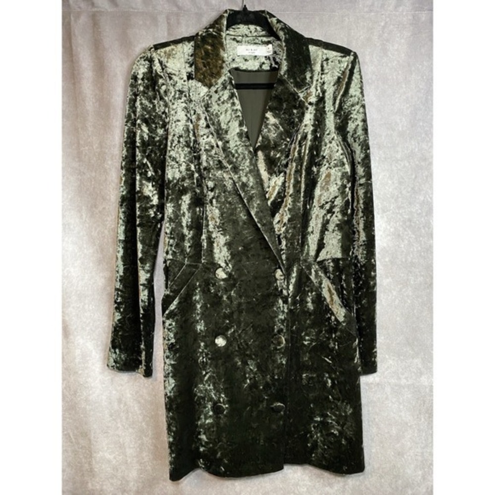 City Chic Luxe Minimalist Mini Blazer Dress Button Front Size S Velvet Green